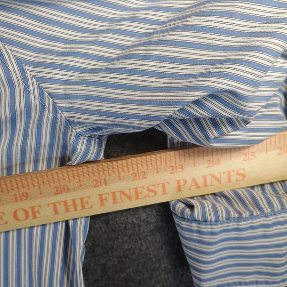 GH Bass Blouse Women Frilled V Neck Button Down Mid Sleeve Striped Blue/White - Picture 5 of 7